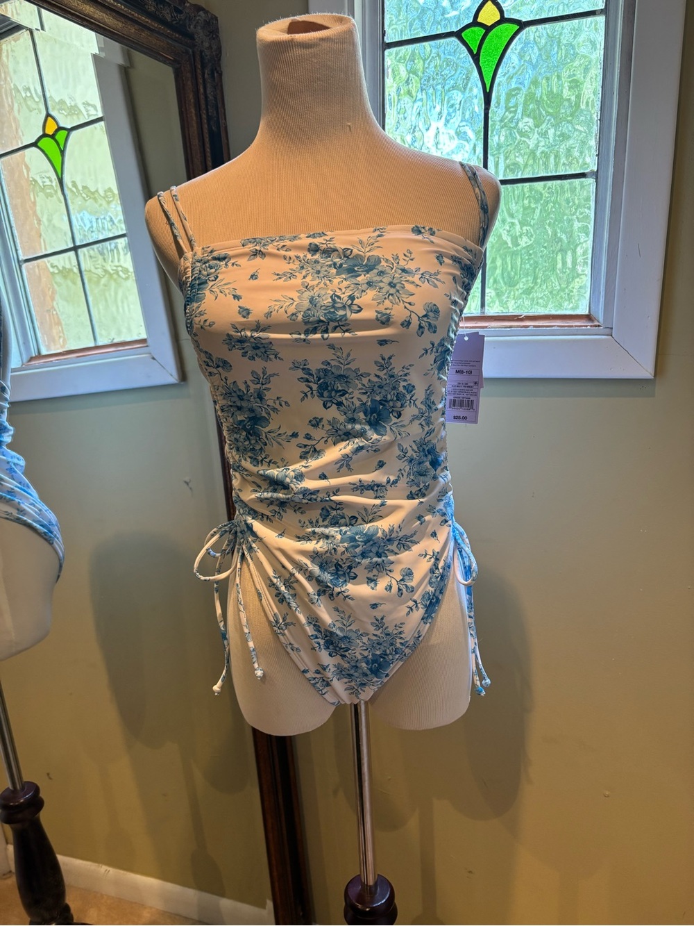 Blue Floral Tie-Side One-Piece Swimsuit